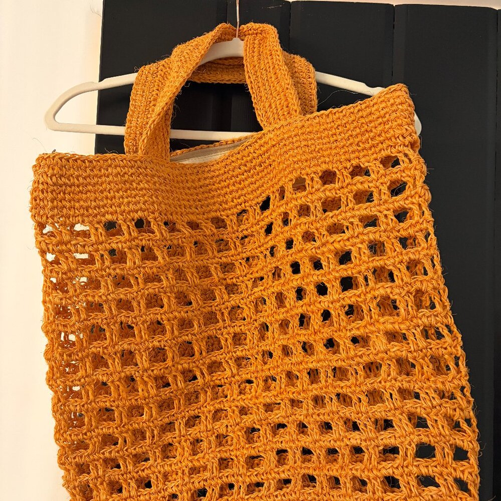Woven Crochet Tote Bag – Mustard / Honey Gold – Like New